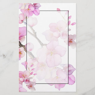 Eleganta rosa blommande akvarell körsbärsblommor brevpapper