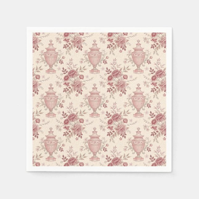 Eleganta rosa blommiga fantasivaser pappersservett (Framsidan)