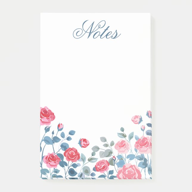 Eleganta rosa blommiga kantnoteringar post-it block (Framsida)