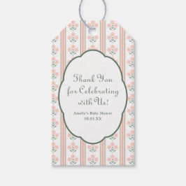 Eleganta rosa blommor Baby Shower Tack Presentetikett