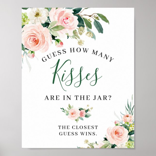 Eleganta Rosa Blommor Blommig Skylt Poster (Framsidan)
