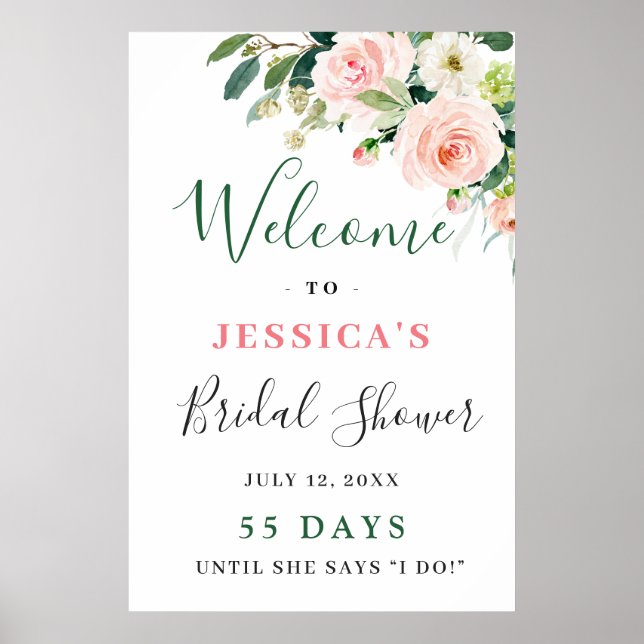 Eleganta Rosa Blommor Boho Bröllopsfest Poster (Framsidan)