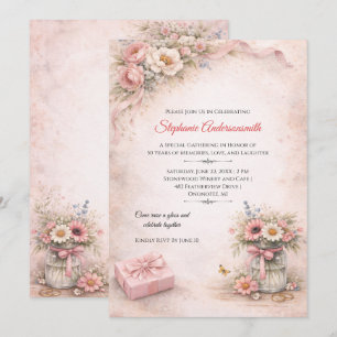 Eleganta rosa blommor födelsedagsfest inbjudningar