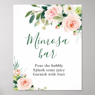 Eleganta rosa blommor Mimosa Bar Bröllopsskylt Poster