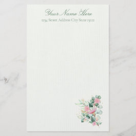 Eleganta rosa blommor och eukalyptus brevpapper