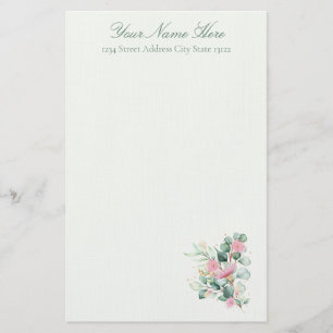 Eleganta rosa blommor och eukalyptus brevpapper