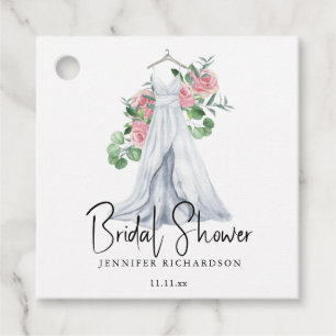 Eleganta rosa blommor och grönska - bröllopsdusch gåvor etiketter