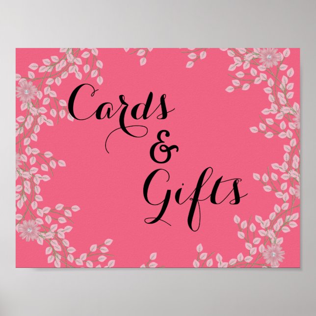 Eleganta rosa blommor & pärlor bröllopskort & pres poster (Framsidan)