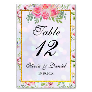 Eleganta Rosa Blommor Vattenfärg Bröllopsbord Bordsnummer