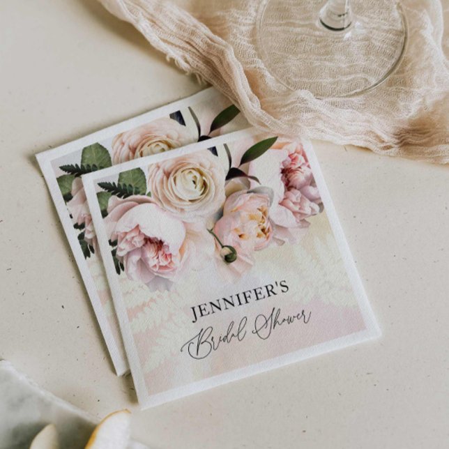 Eleganta rosa blomsterbröllopsdusch pappersservett (Elegant Pink Floral Bridal Shower Napkins)