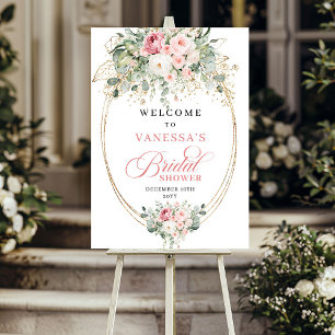 Eleganta Rosa Bröllopsdusch Välkommen Guld Poster