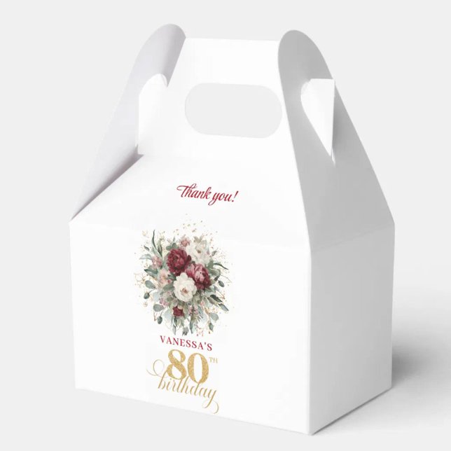 Eleganta Rosa Burgunder 80-årsdag Förmånslådor Presentaskar (Graceful Blush Burgundy 80th Birthday Favor Box)