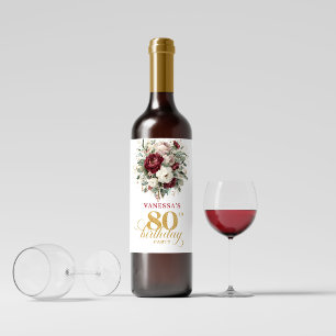 Eleganta rosa burgunder 80-årsdagsetiketter för vi vinflaska etikett
