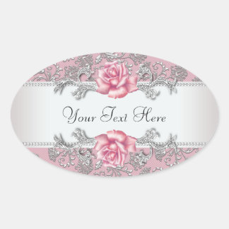 Eleganta rosa damast rosa ros dekaler ovalt klistermärke