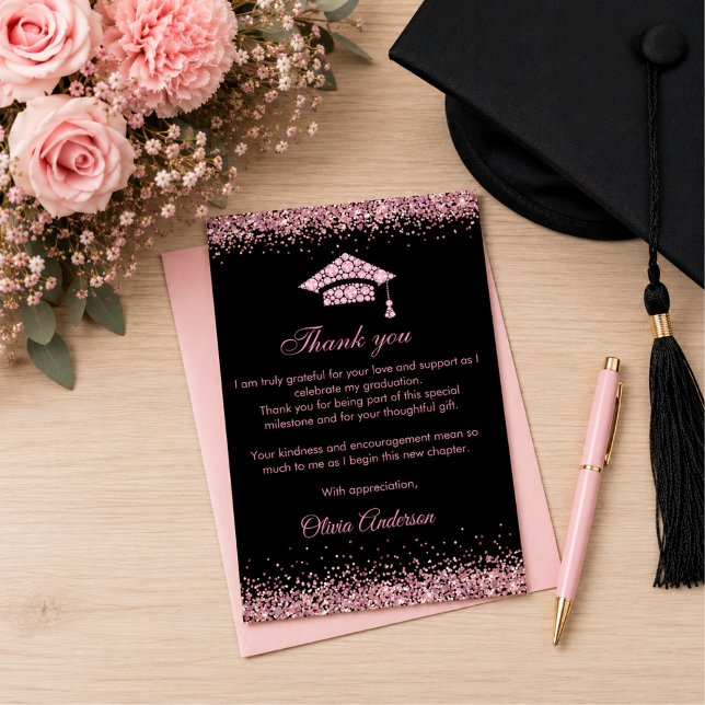 Eleganta rosa diamanter Examen tack Kort (Pink diamonds cap graduation party invitation)