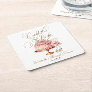 Eleganta rosa drinkar och tårta bröllopsdusch underlägg papper kvadrat