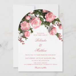 Eleganta rosa gröna 3D rosor bröllop Inbjudningar