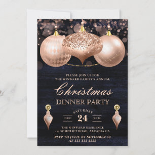 Eleganta Rosa Guld Baubles Jul Dinnerfest Inbjudningar