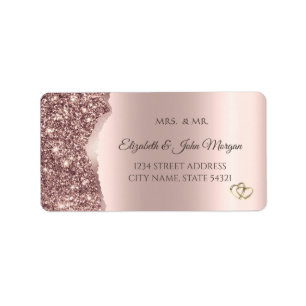 Eleganta Rosa Guld Glitter Guldringar Adressetikett