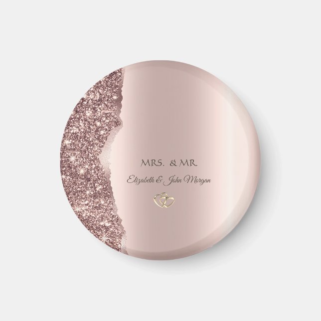 Eleganta rosa guld glitter guldringar magnet (Framsidan)