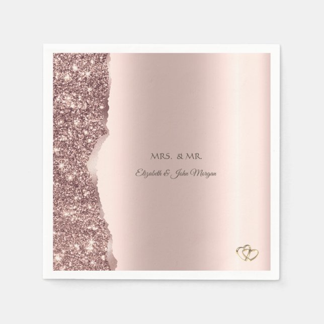 Eleganta Rosa Guld Glitter Guldringar Pappersservett (Framsidan)