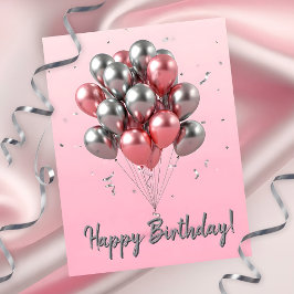 Eleganta Rosa Guld och Silver Ballonger Födelsedag Vykort