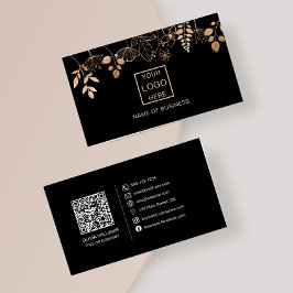 Eleganta Rosa Guldblad QR-kod Ikoner för Sociala M Visitkort