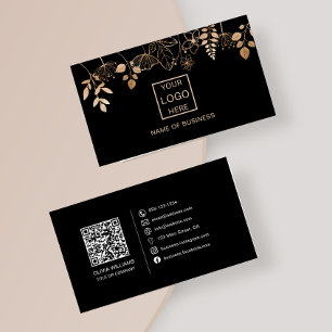 Eleganta Rosa Guldblad QR-kod Ikoner för Sociala M Visitkort