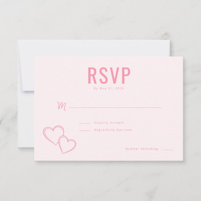 Eleganta Rosa Hjärtan RSVP OSA Kort (Framsida)