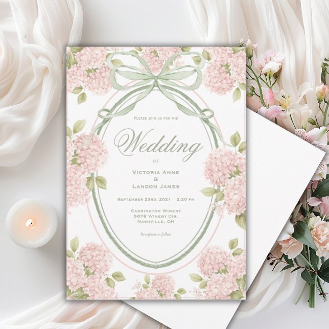 Eleganta rosa hydrangeor band vintagebröllop inbjudningar (Skapare uppladdad)
