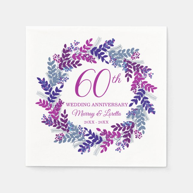 Eleganta Rosa Krans 60-årsfirande Servetter (Framsidan)