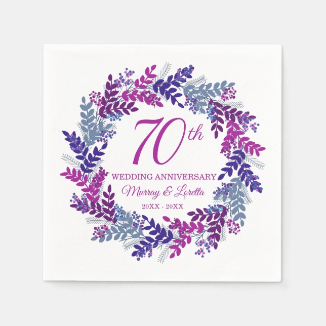 Eleganta Rosa Krans 70-årsfirande Servetter (Framsidan)