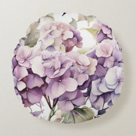 Eleganta rosa lila hydrangeor i vattenfärg  rund kudde