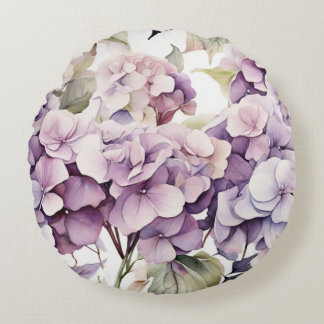 Eleganta rosa lila vattenfärgshortensior  rund kudde