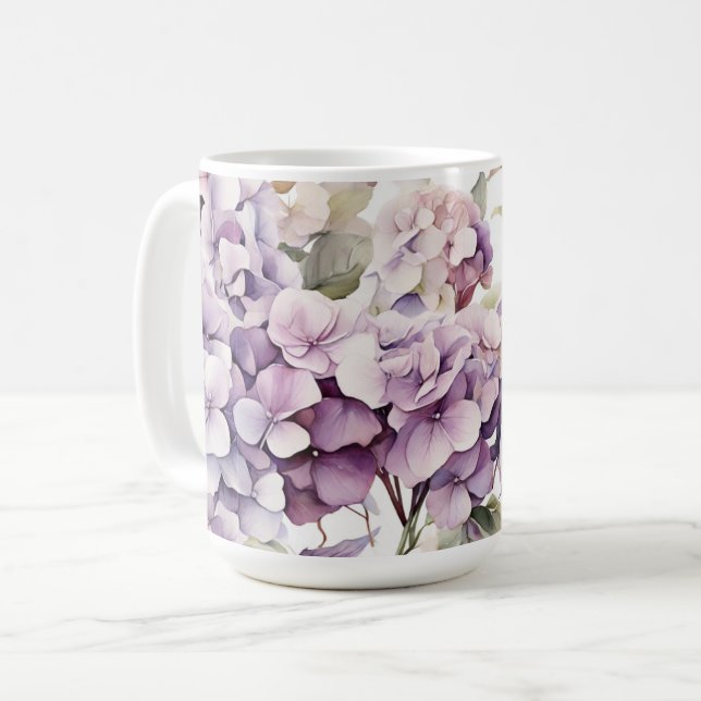 Eleganta rosa lila vattenfärgshortisear  kaffemugg (Framsida vänster)