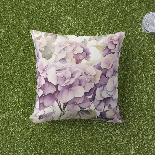 Eleganta rosa lila vattenfärgshortisear  kudde (Gräs)