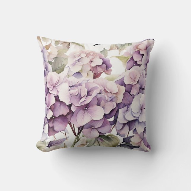 Eleganta rosa lila vattenfärgshortisear  kudde (Framsida)