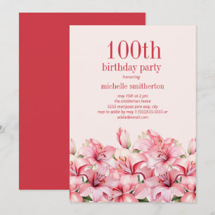 Eleganta rosa liljor 100-årsdag inbjudningar