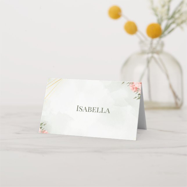 Eleganta rosa liljor & guld geometrisk ram bröllop placeringskort (Framsida)