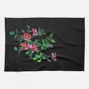 Eleganta rosa magenta akvarellblommor rosor kökshandduk