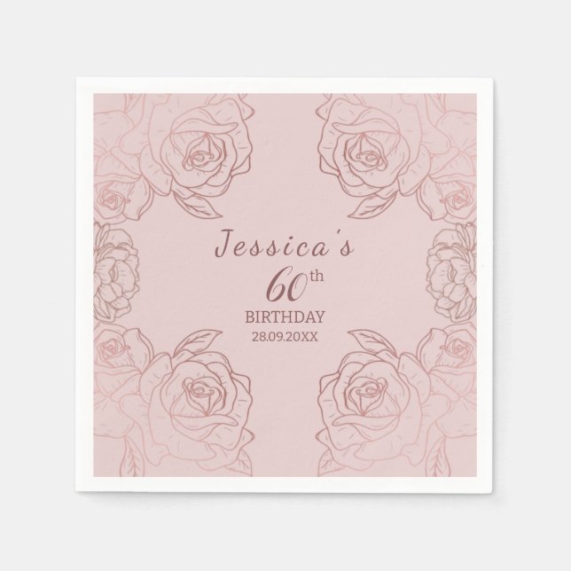 Eleganta rosa mauve blomsterfödelsedagsservetter pappersservett (Framsidan)