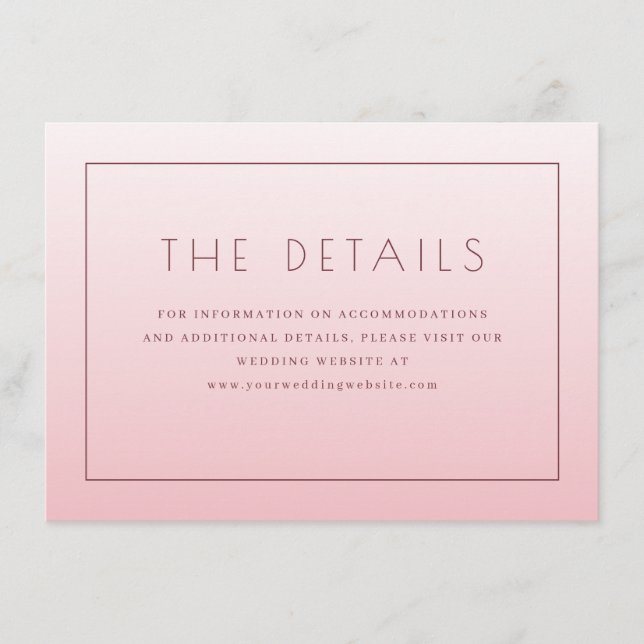 Eleganta rosa minimalistiska bröllopsdetaljer tilläggskort (Framsida)