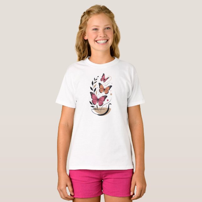 Eleganta rosa monarkfjärilar Boho-konst T Shirt (Hel framsida)