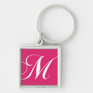 Eleganta rosa nyckelringfavörer för Monogram M Fyrkantig Silverfärgad Nyckelring
