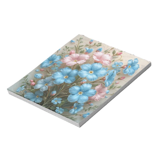 Eleganta rosa och blå blommor  anteckningsblock (Roterad)