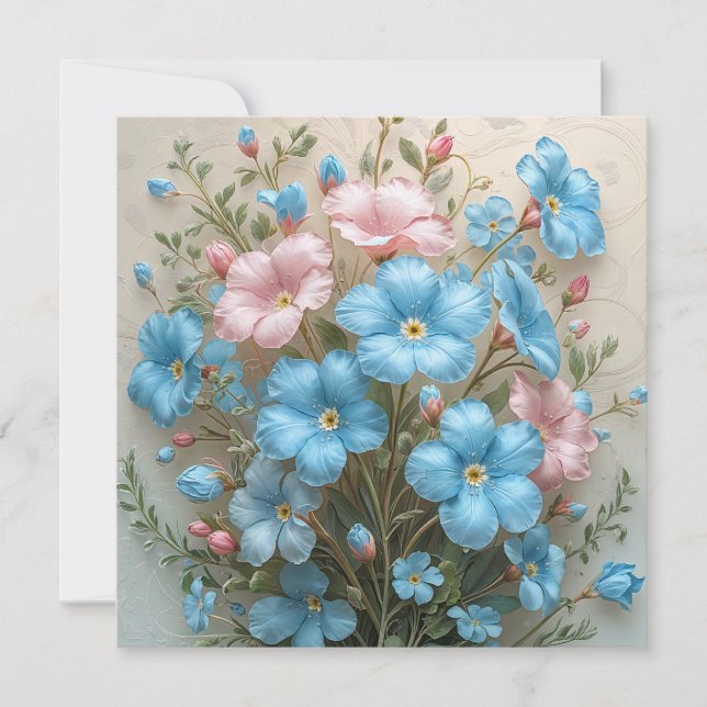 Eleganta rosa och blå blommor för alla tillfällen  kort (Framsida)