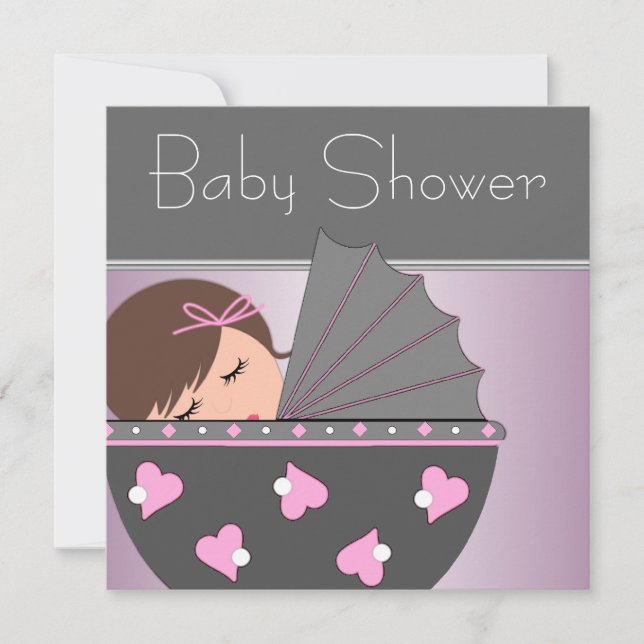 Eleganta rosa och grå baby shower-inbjudningar inbjudningar (Framsida)