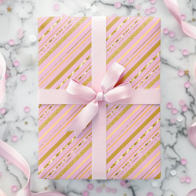 Eleganta rosa och guld falska folieränder presentpapper (Skapare uppladdad)