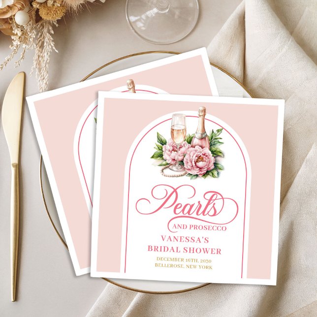 Eleganta Rosa och Guld Pärlor Bröllopsfest Servett (Chic Blush and Gold Pearls Bridal Shower Napkin)
