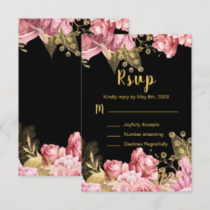 Eleganta rosa och gyllene blommor Sweet Sixteen OSA Kort